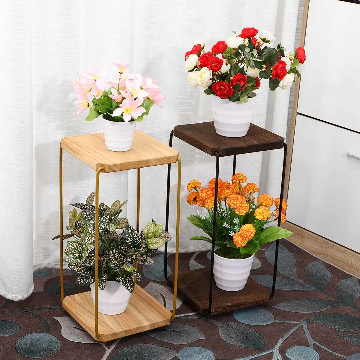 2Tier 2 Installation Ways Iron Stand Metal Plant Shelves Flower Pot Storage Rack Wooden Holder Outdoor Indoor Garden Decoration
2Tier 2 Installation Ways Iron Stand Metal Plant Shelves Flower Pot Storage Rack Wooden Holder Outdoor Indoor Garden Decoration