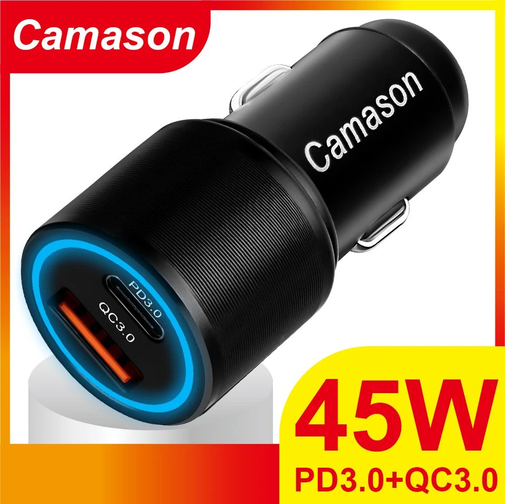 Автомобильное быстрое зарядное устройство Camason 45 Вт USB Type C для iphone Xiaomi Huawei PD QC 3 0 24