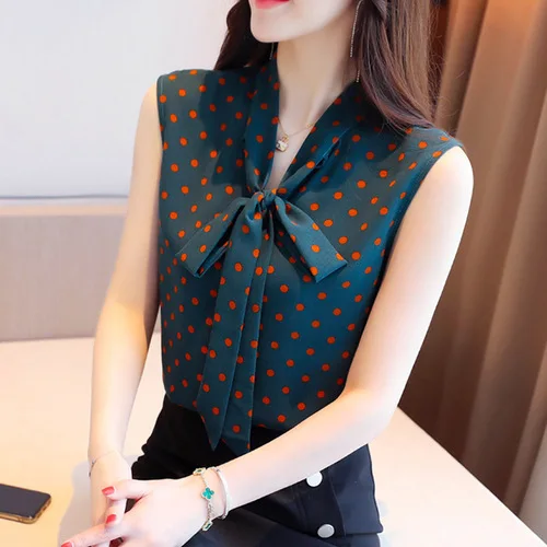 Korean Style Women Sleeveless Tops Spring Summer New Polka Dot Elegant Bow Chiffon Blouse Casual Women Clothing Blusas
Korean Style Women Sleeveless Tops Spring Summer New Polka Dot Elegant Bow Chiffon Blouse Casual Women Clothing Blusas