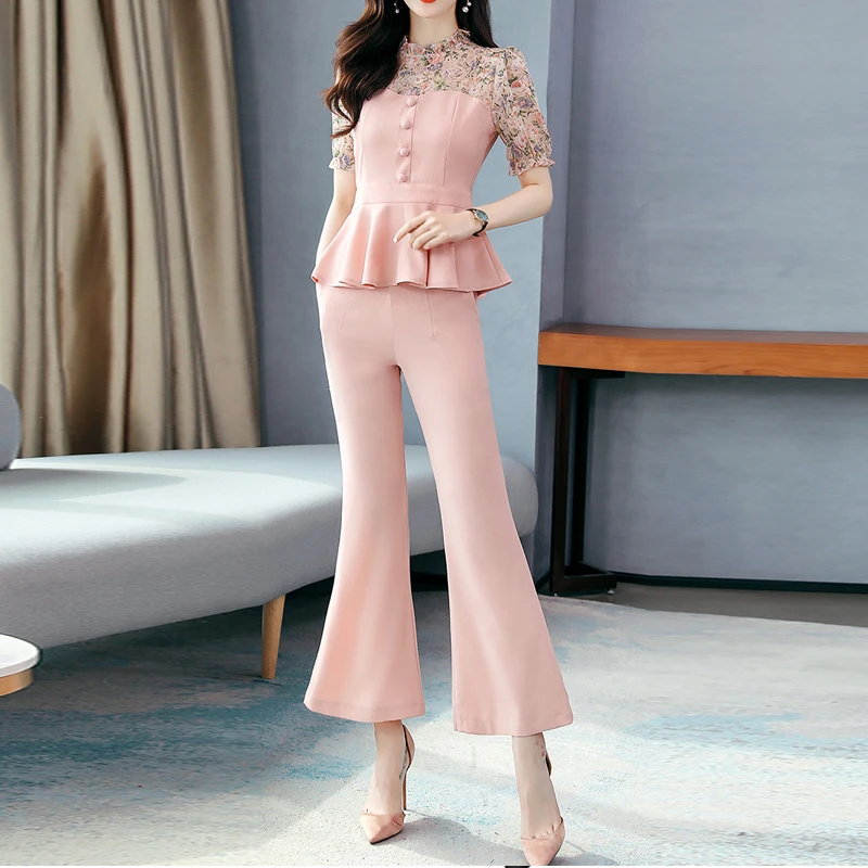 Summer Fashion Flower Patchwork Women Shirt Suits Short Sleeve Top Blouse Pants Suit Office Ladies Flare Pant Two-piece
Summer Fashion Flower Patchwork Women Shirt Suits Short Sleeve Top Blouse Pants Suit Office Ladies Flare Pant Two-piece