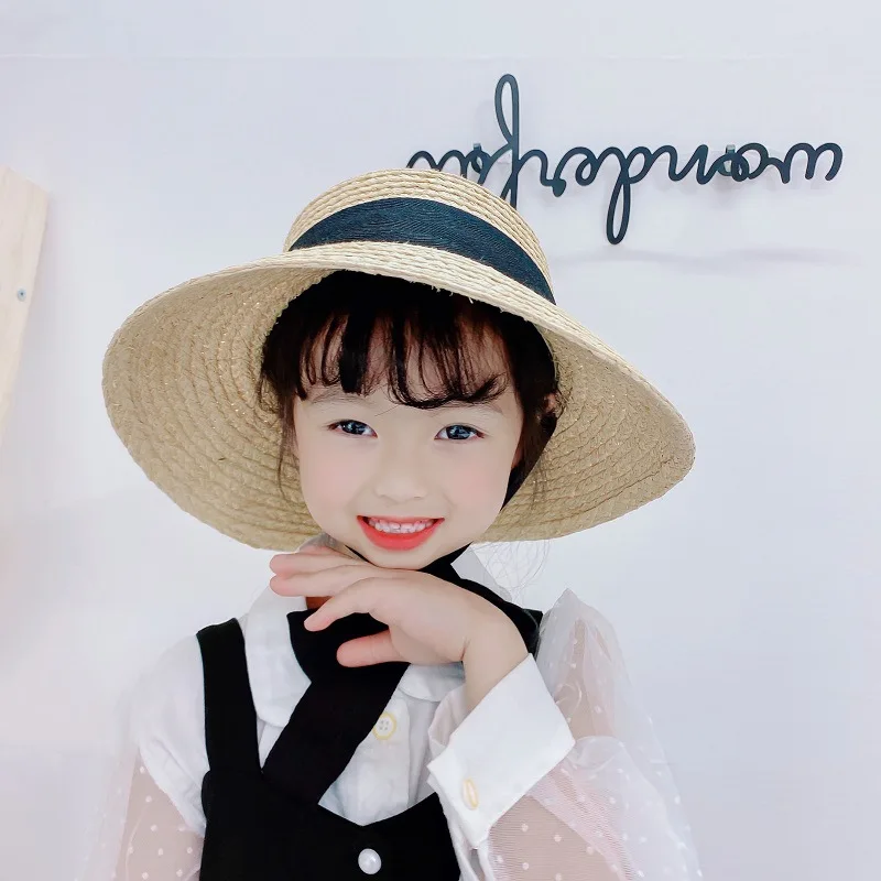 

Children's Summer Hat Dome Raffia Straw Hat Bucket Hat Ribbon Wide Brim Hat Sun Protection Caps Girl Cap Fisherman Hat Beach Hat