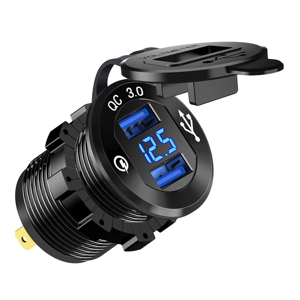 Quick Charge 3.0 Dual USB Charger Socket, Waterproof Aluminum Power Outlet Fast Charge with LED Voltmeter for Car Motorcycle
Quick Charge 3.0 Dual USB Charger Socket, Waterproof Aluminum Power Outlet Fast Charge with LED Voltmeter for Car Motorcycle
