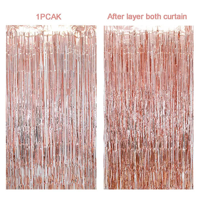 

1*2M Rose Gold Foil Tinsel Fringe Curtain Wedding Party Backdrop Decoration Birthday Curtain Photo Booth Wall Decor