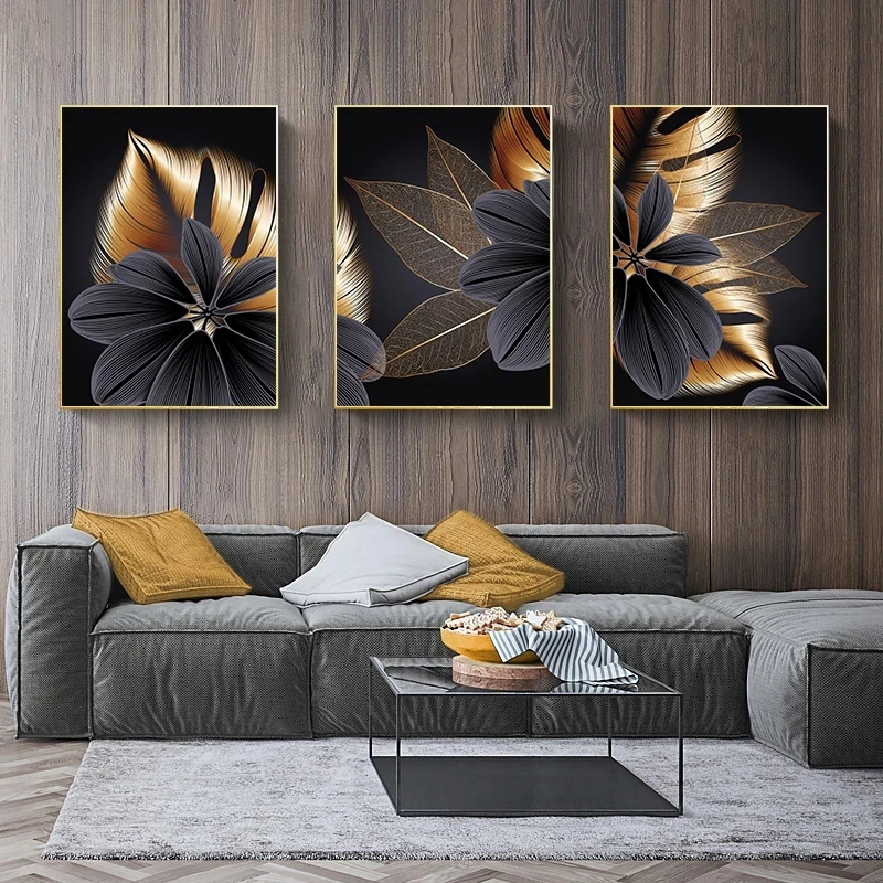 Nordic Style Triptych Canvas Painting Black Gold Leaf Poster Printing Modern Abstract Plant Photo Wall Art Home Decoration 
Nordic Style Triptych Canvas Painting Black Gold Leaf Poster Printing Modern Abstract Plant Photo Wall Art Home Decoration