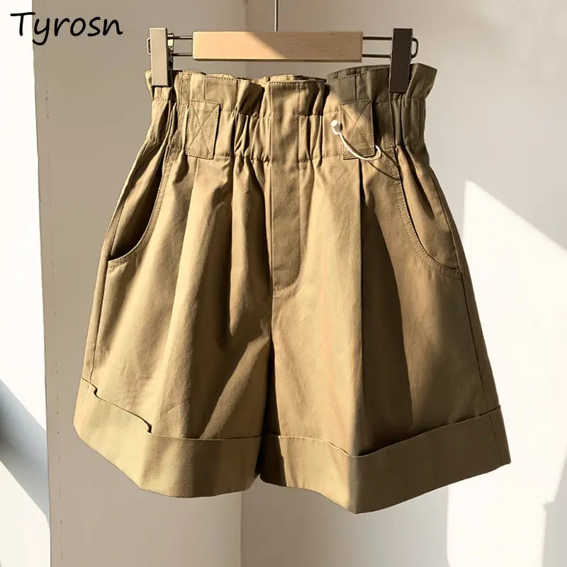 Shorts Women Empire Retro Khaki Wide-leg Crimping Trousers Loose Elastic Waist Pocket Tooling Female Fashion Bottom Safari Style
Shorts Women Empire Retro Khaki Wide-leg Crimping Trousers Loose Elastic Waist Pocket Tooling Female Fashion Bottom Safari Style