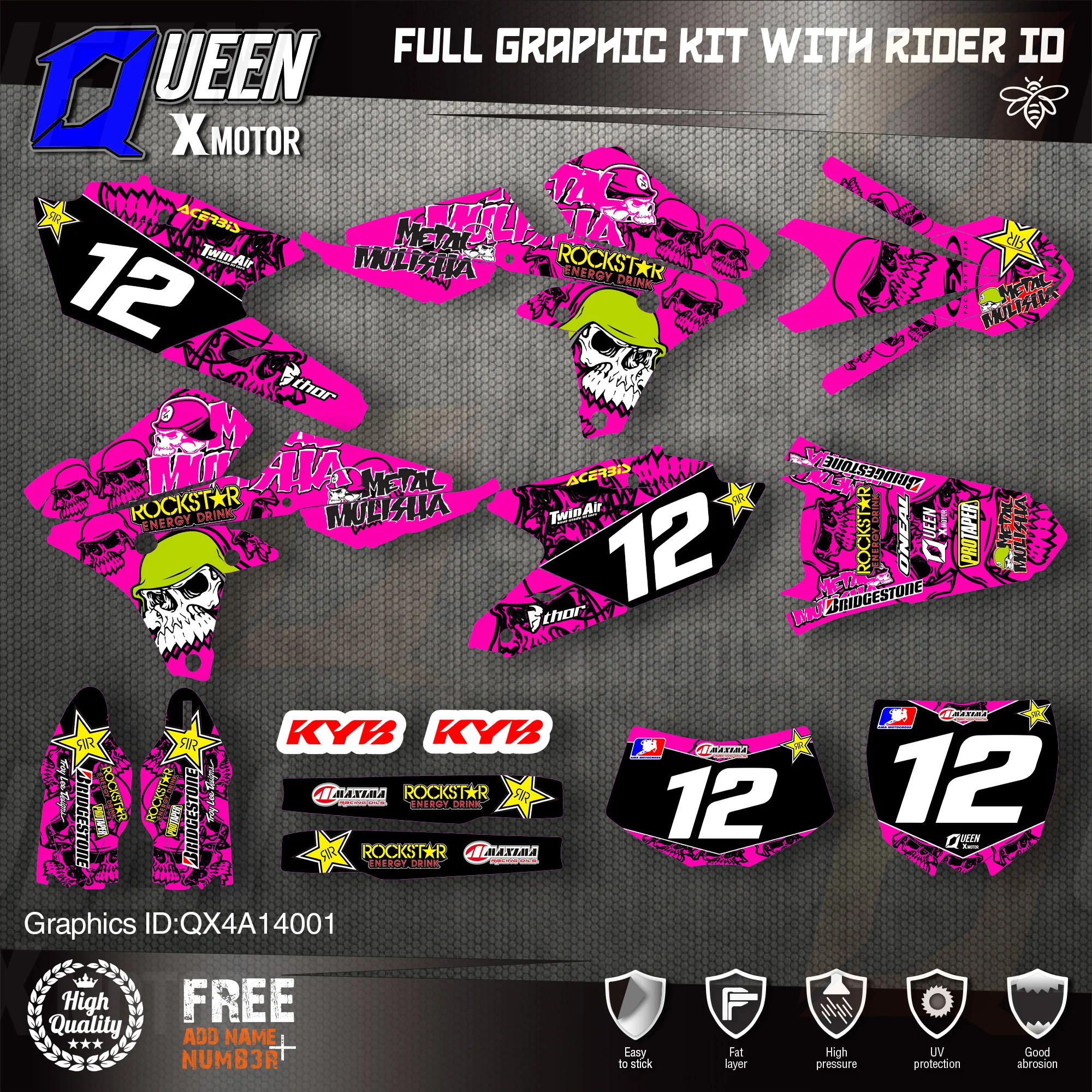 QUEEN X MOTOR Custom Team графические фоны наклейки 3M Набор наклеек для YAMAHA 14-18YZ250F 15-18YZ250FX WRF250 14-17YZ450F 001 
QUEEN X MOTOR Custom Team графические фоны наклейки 3M Набор наклеек для YAMAHA 14-18YZ250F 15-18YZ250FX WRF250 14-17YZ450F 001
