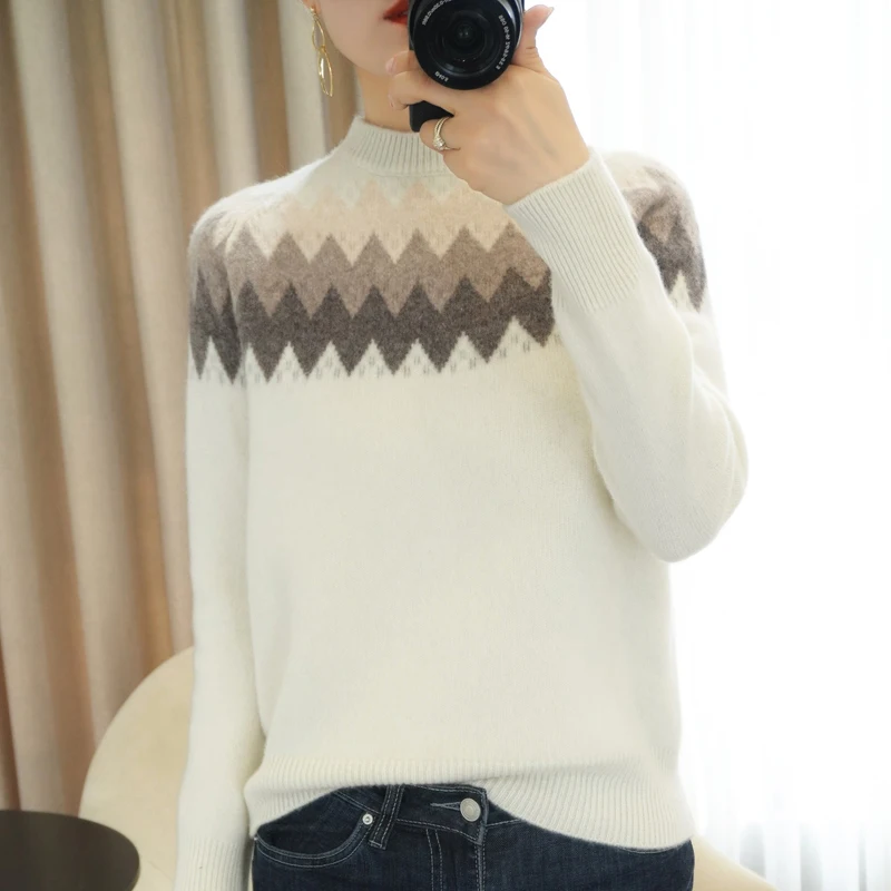 Women Cashmere Sweaters 2021 New Autumn Winter Vintage Half Turtleneck Sweaters Loose Wool Knitted Pullovers Female Knitwear
Women Cashmere Sweaters 2021 New Autumn Winter Vintage Half Turtleneck Sweaters Loose Wool Knitted Pullovers Female Knitwear