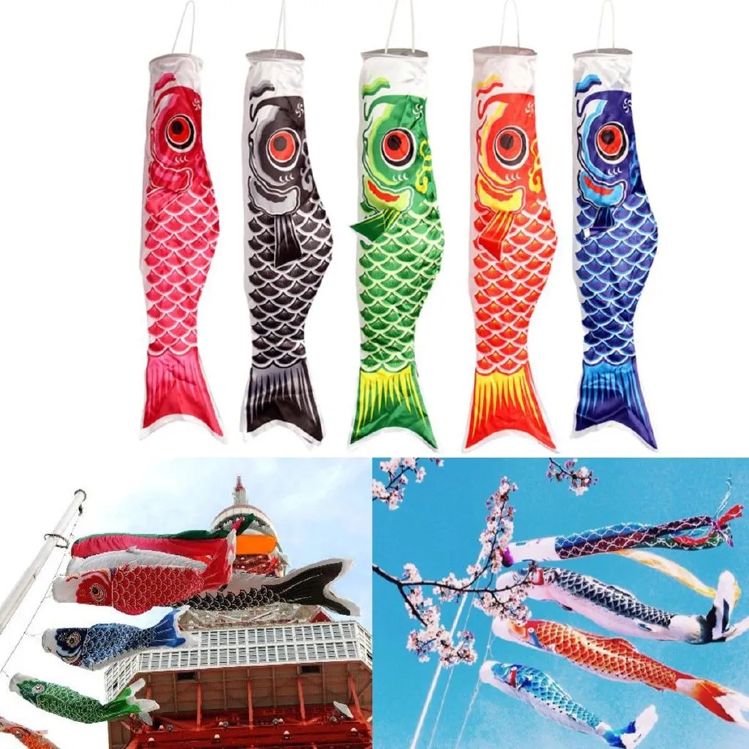 

70CM Japanese Koi Nobori Satin Carp Wind Sock Koinobori Fish Flag Yard Hanging Decor Garden Yard Flag