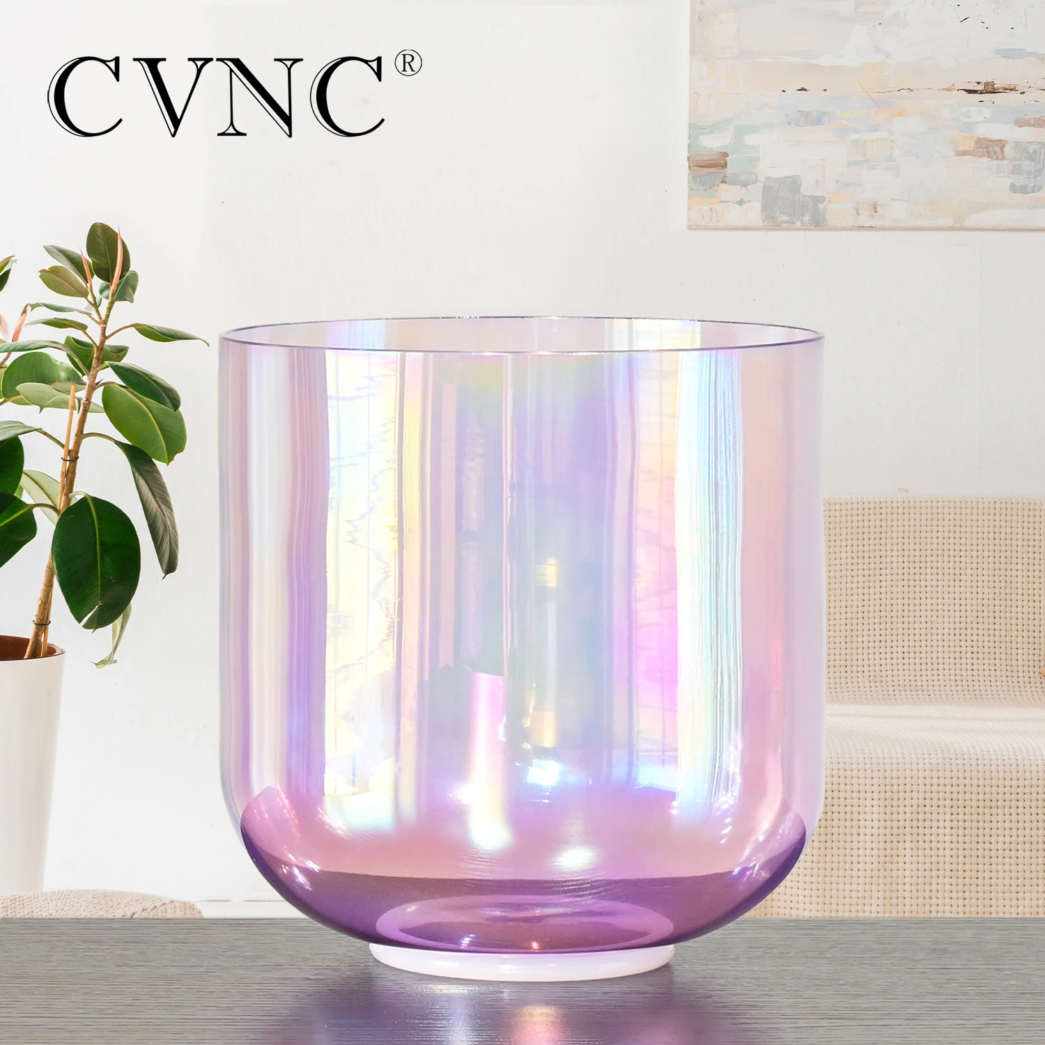 

CVNC 6 Inch Note B Purple Cosmic Light Clear Crystal Singing Bowl for Meditation Sound Healing with Free Mallet and O-rin