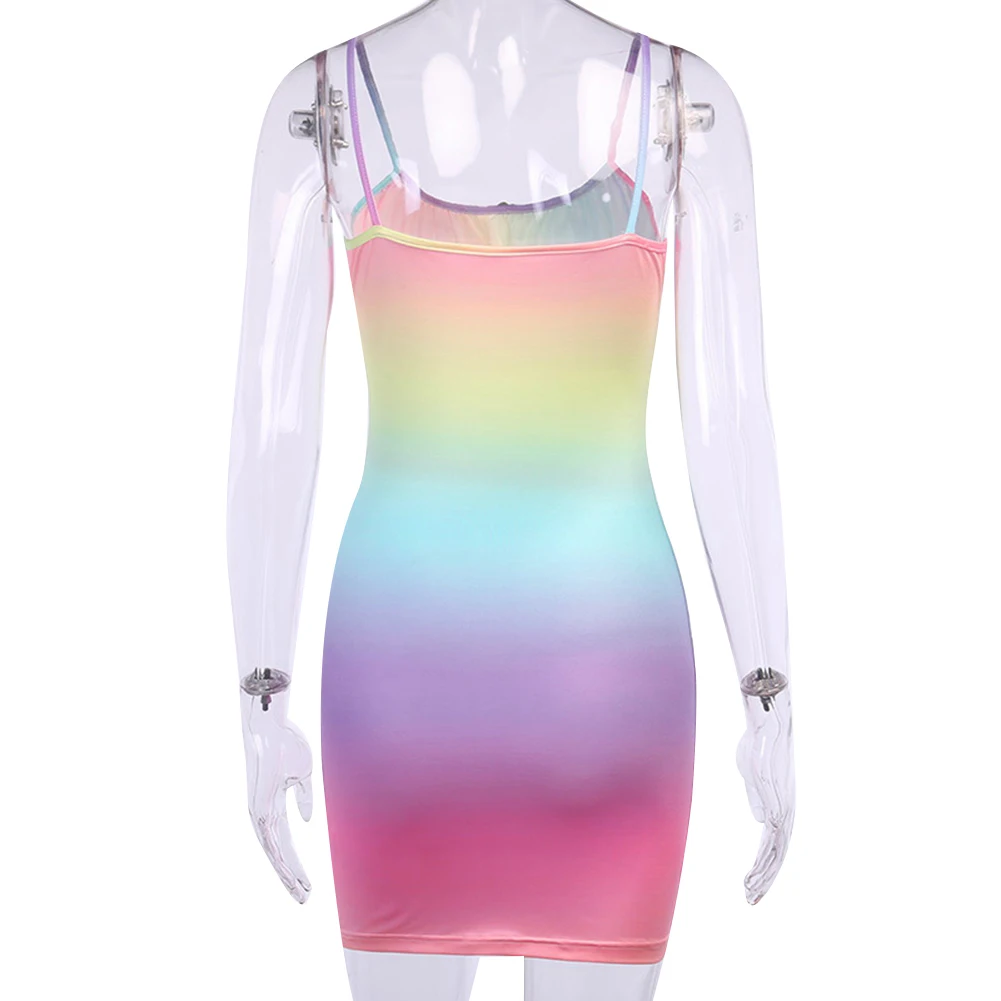 Womens Sexy Sleeveless Bodycon Dress Summer Gradient Rainbow Color Spaghetti Strap Mini Dresses
Womens Sexy Sleeveless Bodycon Dress Summer Gradient Rainbow Color Spaghetti Strap Mini Dresses