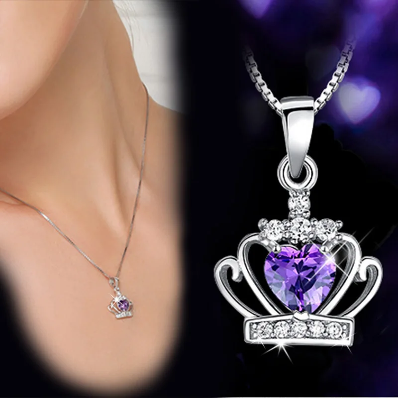 925 stering Silver women Fashion Jewelry crown Necklace purple zircon Queen Princess mengmaden Pendant neckalce length 45CM
925 stering Silver women Fashion Jewelry crown Necklace purple zircon Queen Princess mengmaden Pendant neckalce length 45CM