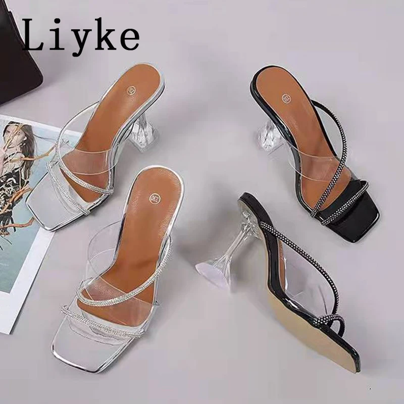 Liyke Fashion Crystal Rhinestone Slippers Summer PVC Transparent Heels Sandals Women Slides Open Toe Silver Shoes
Liyke Fashion Crystal Rhinestone Slippers Summer PVC Transparent Heels Sandals Women Slides Open Toe Silver Shoes