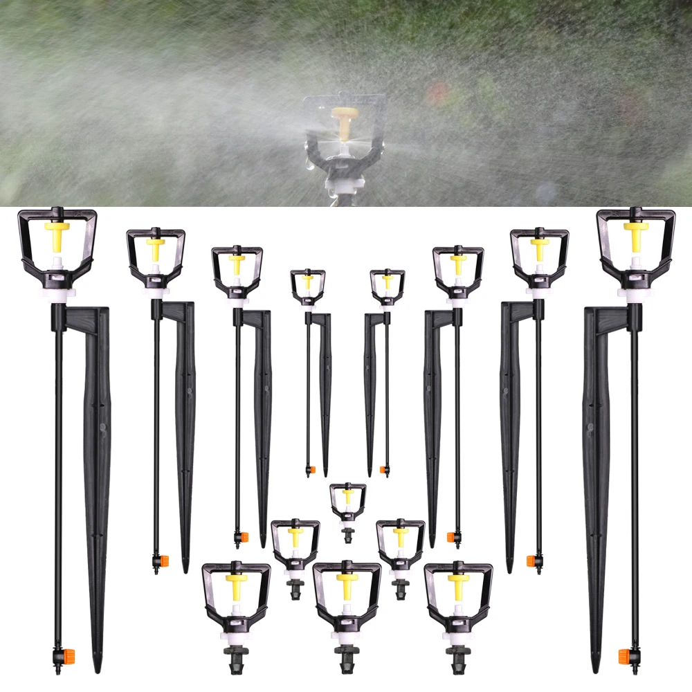 360 Degrees Rotating Sprayer Refraction Mist Nozzles with Stakes Connector Gardens lawn Irrigation for 1/4'' Hose Sprinklers
360 Degrees Rotating Sprayer Refraction Mist Nozzles with Stakes Connector Gardens lawn Irrigation for 1/4'' Hose Sprinklers