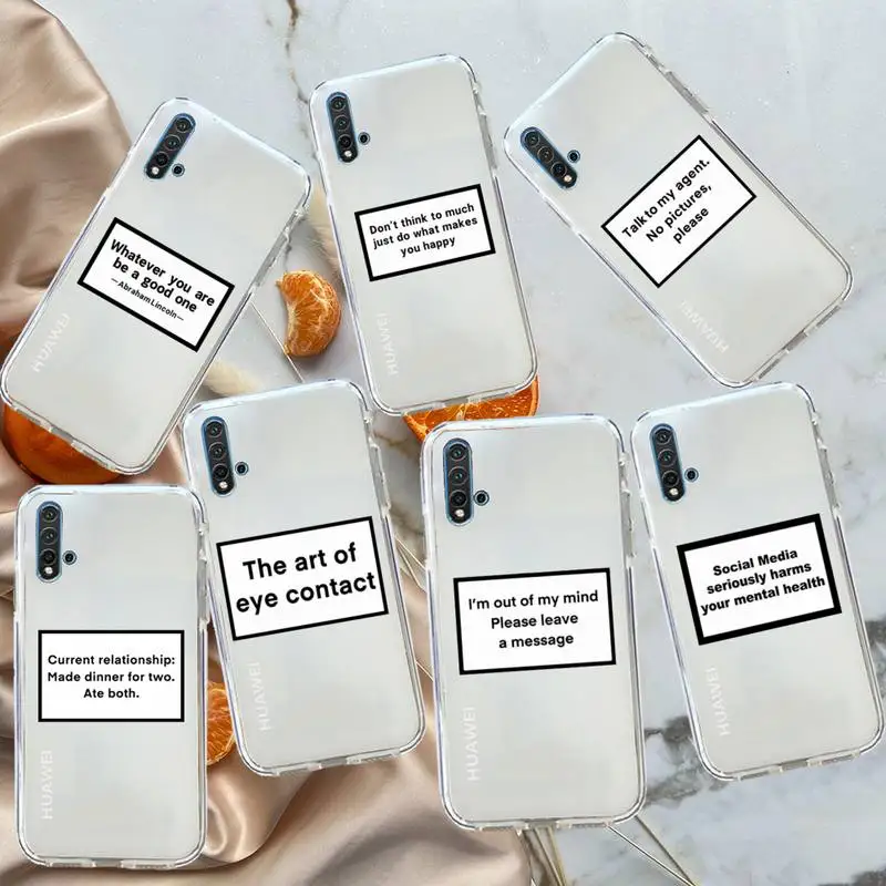 Design Funny Quotes Text Phone Case Transparent for Huawei honor P mate Y 20 30 40 10 8 5 6 7 9 i x c pro lite prime smart
Design Funny Quotes Text Phone Case Transparent for Huawei honor P mate Y 20 30 40 10 8 5 6 7 9 i x c pro lite prime smart