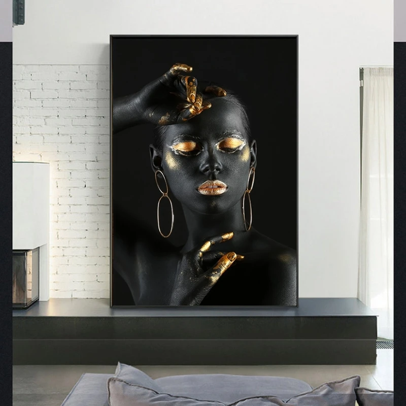 Black Nude African Woman with Golden Finger and Lips Canvas Painting on The Wall Makeup Woman Wall Art Pictures for Home Decor
Black Nude African Woman with Golden Finger and Lips Canvas Painting on The Wall Makeup Woman Wall Art Pictures for Home Decor