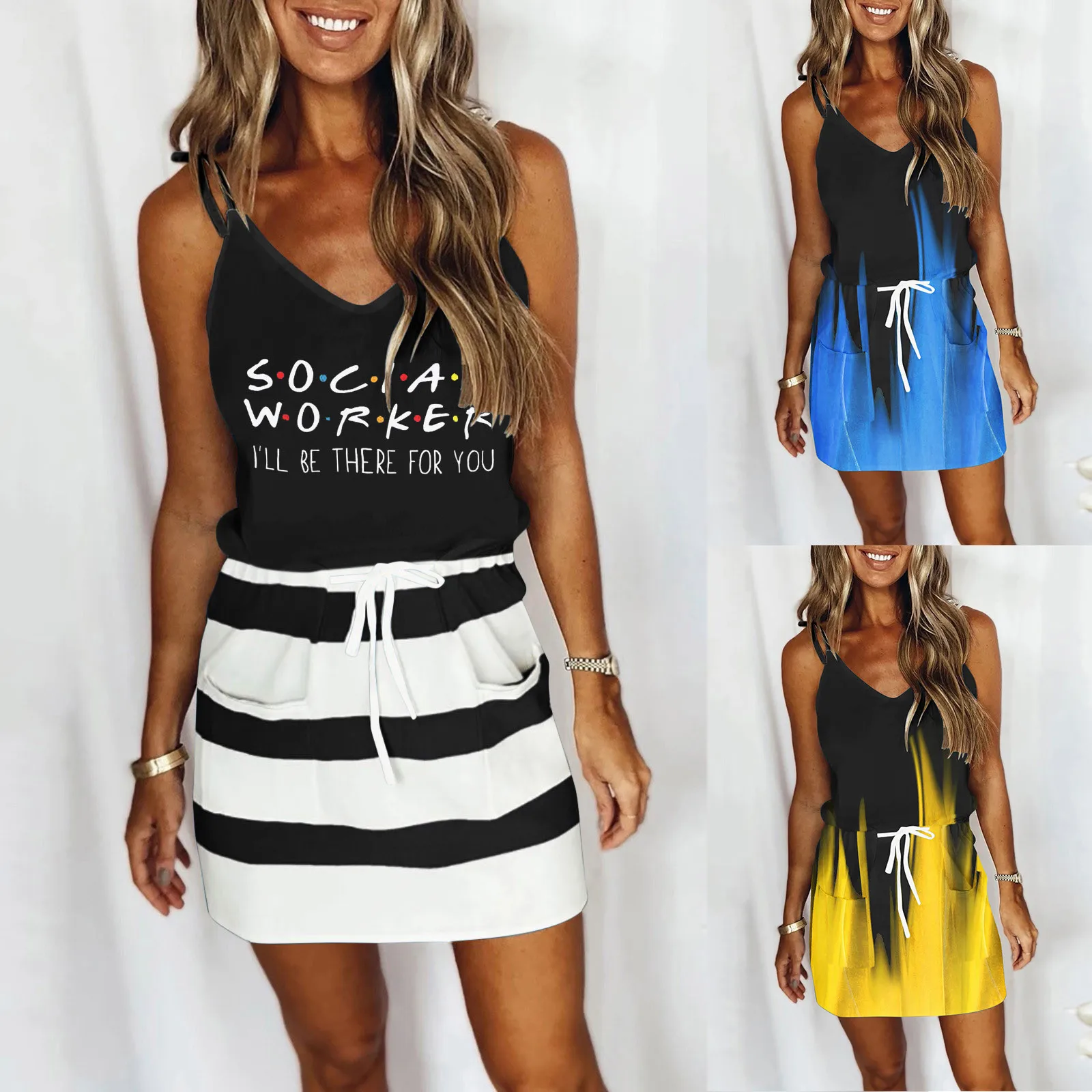 Gradient Sundresses Women's Fashions Casual V-Neck Sleeveless Strap Open Back Sexy Print Loose Dress Summer Beach Dress Clothing
Gradient Sundresses Women's Fashions Casual V-Neck Sleeveless Strap Open Back Sexy Print Loose Dress Summer Beach Dress Clothing