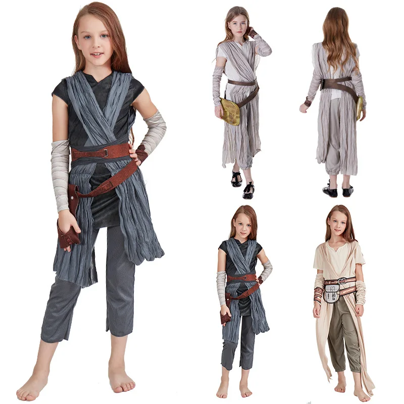 

Kids Classic Rey Halloween Cosplay Costumes Jedi Warrior The Force Awakens Jumpsuit Children Girls Carnival Role Play Clothes