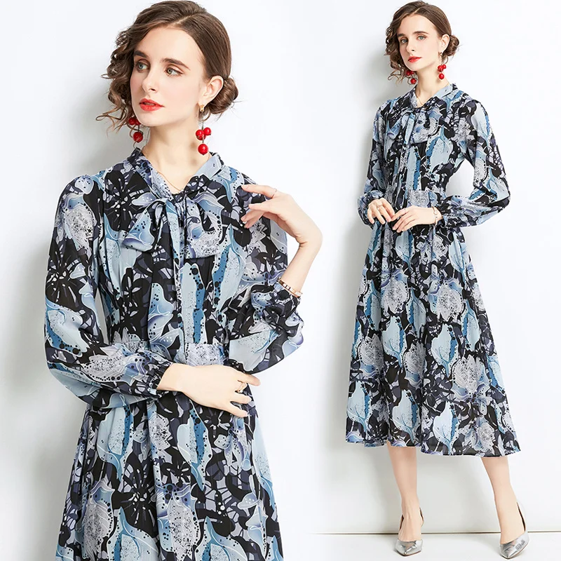 Autumn women's Dresses High-quality Long-Sleeved Fashion Printed Long Dress Elegant Slim Chiffon Vestidos
Autumn women's Dresses High-quality Long-Sleeved Fashion Printed Long Dress Elegant Slim Chiffon Vestidos