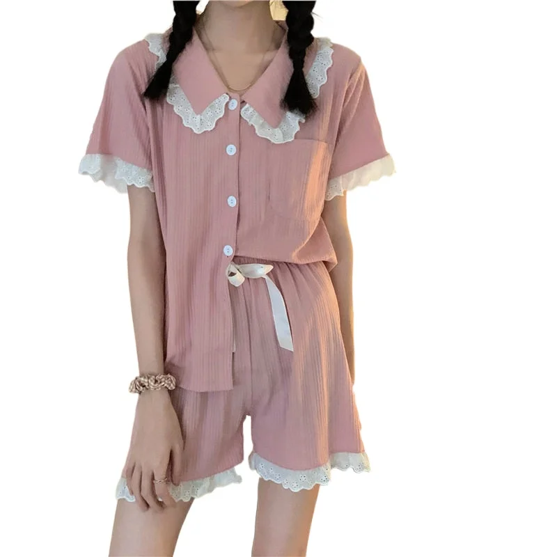 Mrple summer women pajama set sweet lace peter pan collar single breasted shirts short sleeve shorts 2 piece set sleepwear
Mrple summer women pajama set sweet lace peter pan collar single breasted shirts short sleeve shorts 2 piece set sleepwear