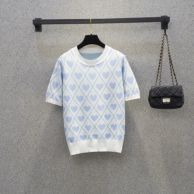 2021 New Summer Sweet Heart Shape Short Sleeve Sweater And Elastic Waist Pants 2 Piece Set Women Knitted Suits Female
2021 New Summer Sweet Heart Shape Short Sleeve Sweater And Elastic Waist Pants 2 Piece Set Women Knitted Suits Female