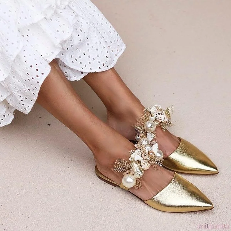 Fashion Shell Sandals Pointed Toe Glossy Tassel Baotou Slippers Handmade Pearl Rhinestone Flat Summer Women's Shoes Large Size43
Fashion Shell Sandals Pointed Toe Glossy Tassel Baotou Slippers Handmade Pearl Rhinestone Flat Summer Women's Shoes Large Size43