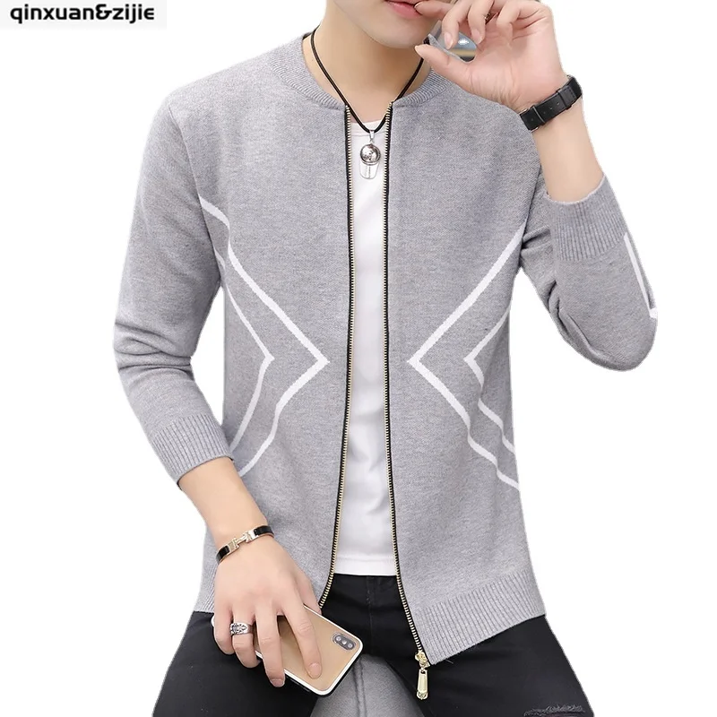 Свитер на молнии, кардиган, мужские свитера с О-образным вырезом, мужская куртка оверсайз с геометрическим узором, осень 2021 
Свитер на молнии, кардиган, мужские свитера с О-образным вырезом, мужская куртка оверсайз с геометрическим узором, осень 2021