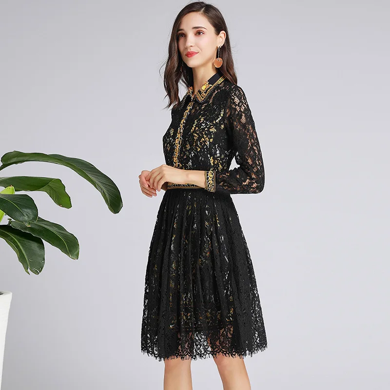 Women's Black Lace Hollow-out Dress Early Autumn New Long Sleeve Stitching Knee-Length Bottoming Dress
Women's Black Lace Hollow-out Dress Early Autumn New Long Sleeve Stitching Knee-Length Bottoming Dress
