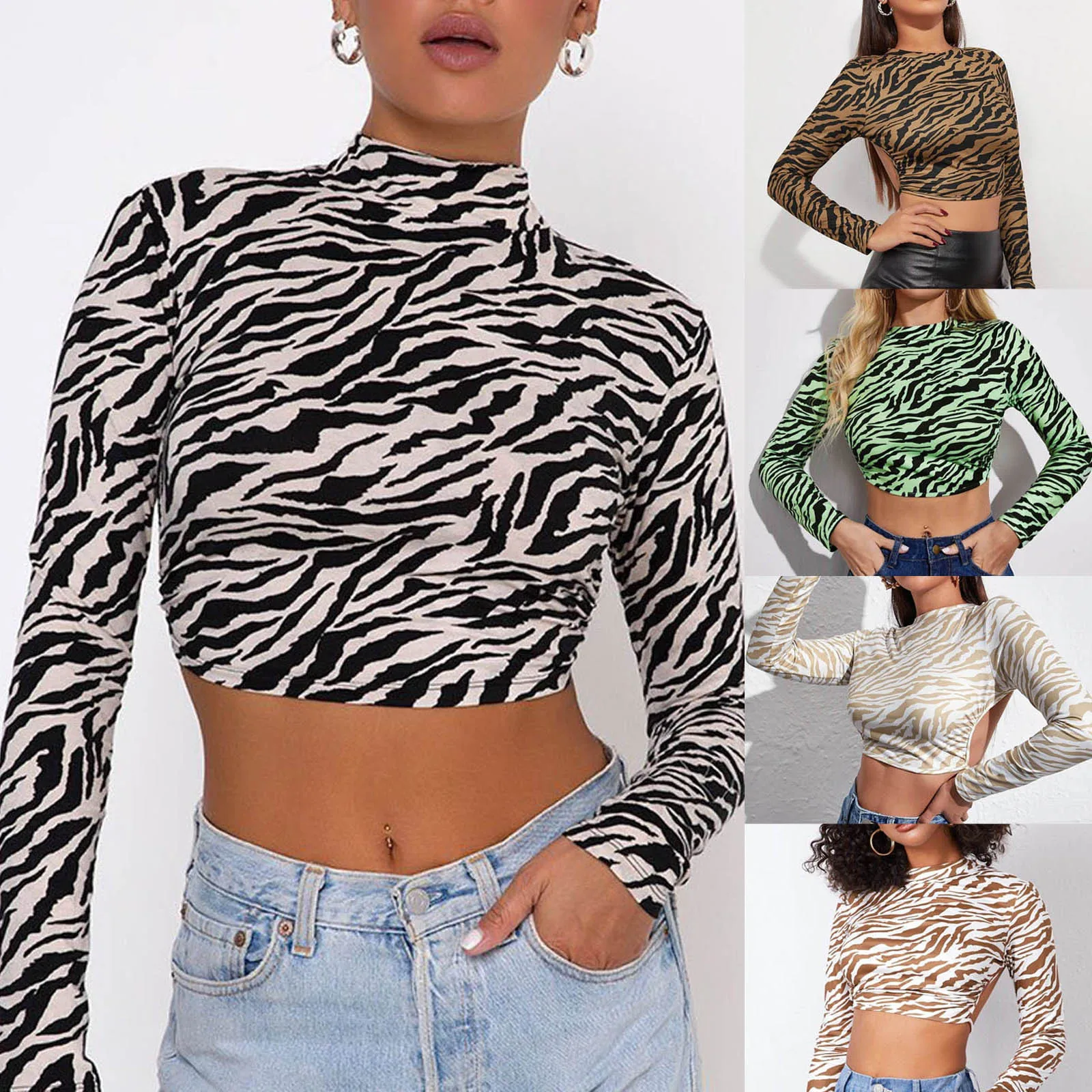 Summer European American Women Tees Sexy Halter Zebra Print Lace Long Sleeved O-Neck T-shirt Female Sexy Backless Short Tops
Summer European American Women Tees Sexy Halter Zebra Print Lace Long Sleeved O-Neck T-shirt Female Sexy Backless Short Tops