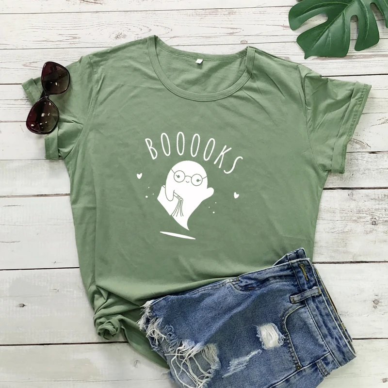 Футболка Booooks из 100% хлопка с изображением призрака забавный подарок на Хэллоуин