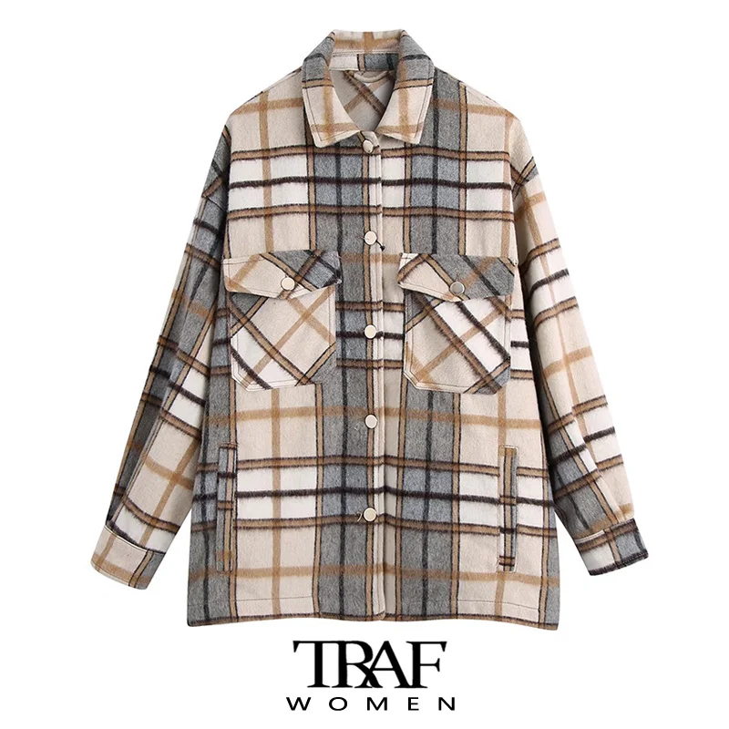 TRAF Women Fashion With Pockets Oversized Check Jacket Coat Vintage Long Sleeve Loose Female Outerwear Chic Overshirt
TRAF Women Fashion With Pockets Oversized Check Jacket Coat Vintage Long Sleeve Loose Female Outerwear Chic Overshirt