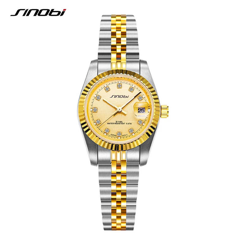SINOBI Newest Luxury Woman Golden Watches High Quality Stainless Steel Quartz Business Wristwatches for Women Clock Montre Femme
SINOBI Newest Luxury Woman Golden Watches High Quality Stainless Steel Quartz Business Wristwatches for Women Clock Montre Femme