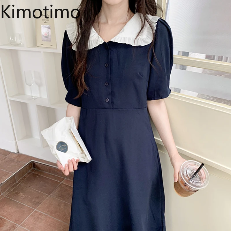 Kimotimo Vintage Sailor Collar Dresses Women Korean Chic Color Contrast Single Breasted Waist Thin Mid-length Puff Sleeve Dress
Kimotimo Vintage Sailor Collar Dresses Women Korean Chic Color Contrast Single Breasted Waist Thin Mid-length Puff Sleeve Dress