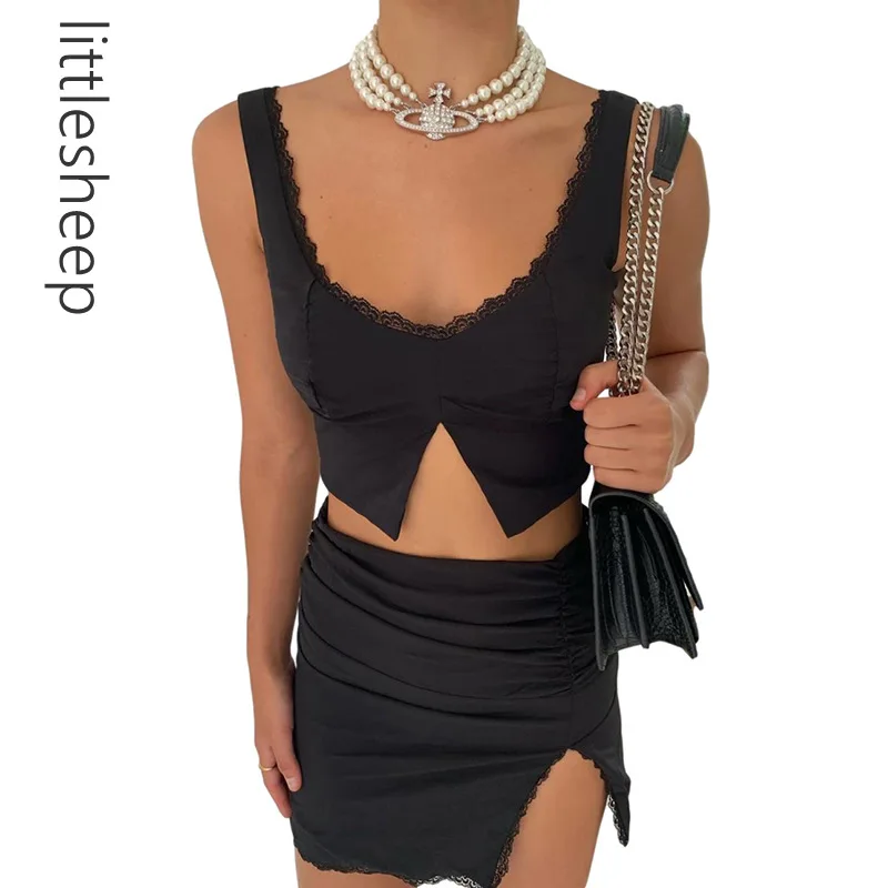 V-neck Solid Two Piece Dress Set 2021 Women Lace Stitching Tank Top High Split Skirt Outfits Fashion Casual Suit Streetwear
V-neck Solid Two Piece Dress Set 2021 Women Lace Stitching Tank Top High Split Skirt Outfits Fashion Casual Suit Streetwear