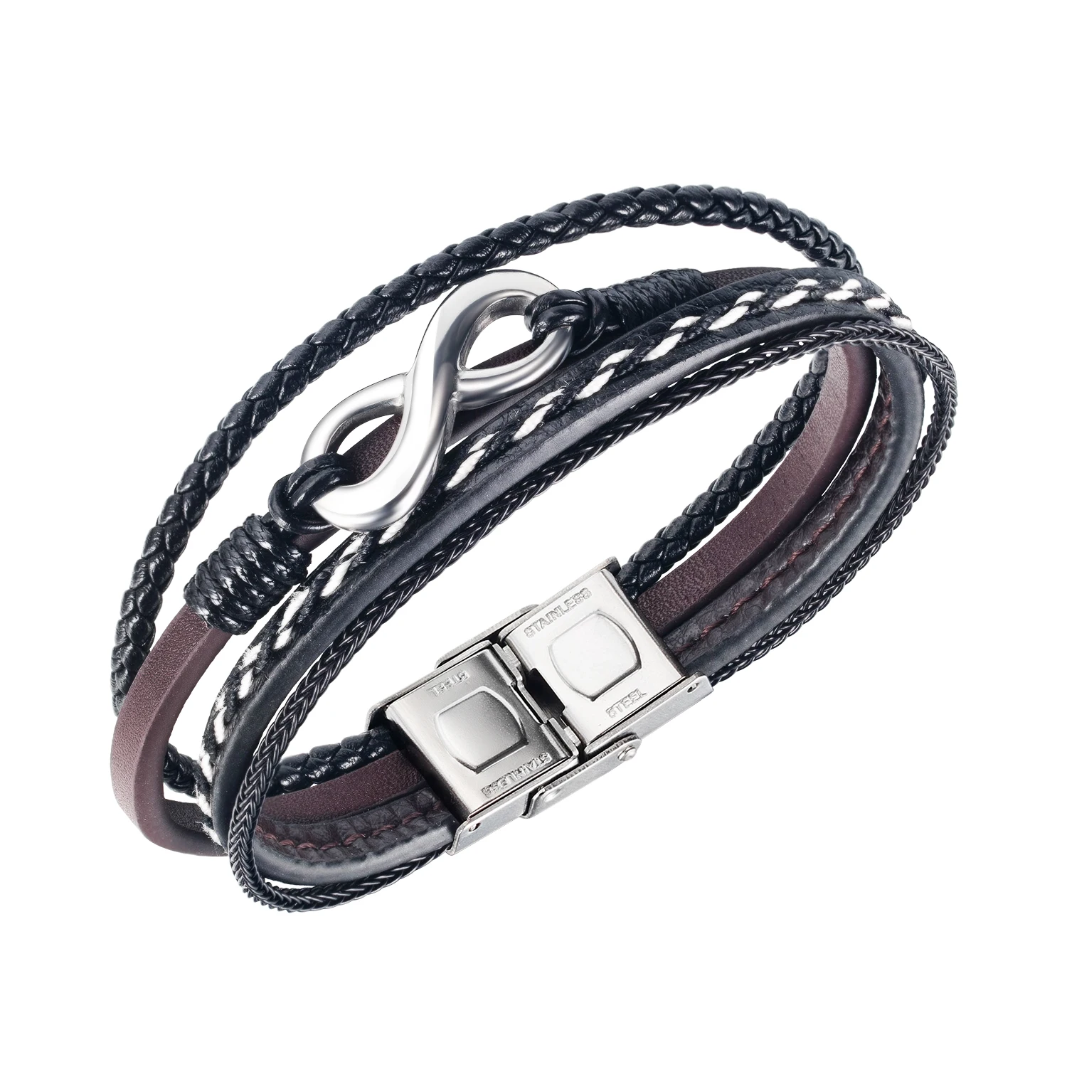 JIALY European Men Boy Braided Multi-layer Leather Bracelet Endless Charm Stainless Steel Button Wristband B0182
JIALY European Men Boy Braided Multi-layer Leather Bracelet Endless Charm Stainless Steel Button Wristband B0182
