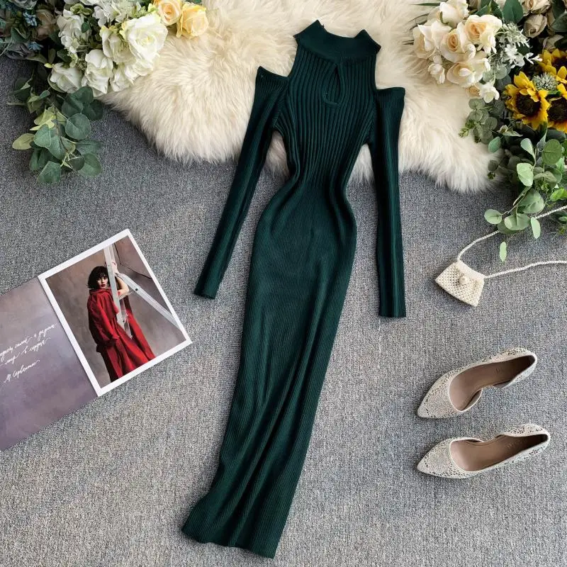 CINESSD Women's Hollow Out Shoulder Knitting Pencil Dress Long Sleeve Standing Collar Slim Package Hip Jersey MIDI Vestido Skirt
CINESSD Women's Hollow Out Shoulder Knitting Pencil Dress Long Sleeve Standing Collar Slim Package Hip Jersey MIDI Vestido Skirt