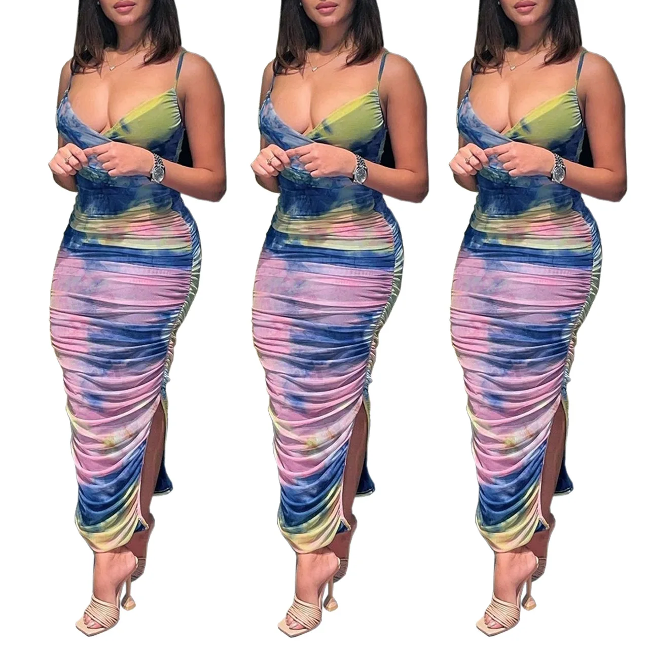 Women's spring and summer new sling V-neck tie-dye printed slit dress goth dress off the shoulder dresses
Women's spring and summer new sling V-neck tie-dye printed slit dress goth dress off the shoulder dresses