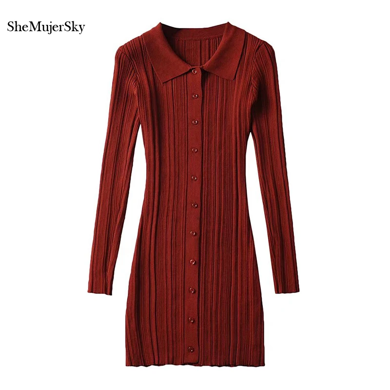 SheMujerSky Women Red Turn-down Collar Dress Long Sleeve Knitted Elastic Slim Single Breasted Mini Dresses 2021 vestidos
SheMujerSky Women Red Turn-down Collar Dress Long Sleeve Knitted Elastic Slim Single Breasted Mini Dresses 2021 vestidos