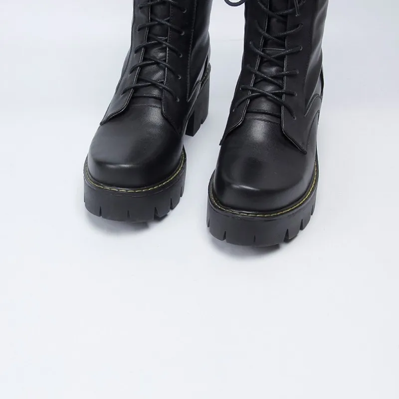 Punk Style Women Thick Platform Lace Up High Top Ankle Boots Winter Fleece Liner Block Heels Biker Genuine Leather Safety Shoes
Punk Style Women Thick Platform Lace Up High Top Ankle Boots Winter Fleece Liner Block Heels Biker Genuine Leather Safety Shoes