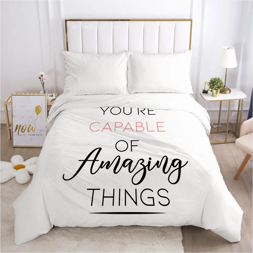 

3D Duvet Cover with Zipper Comforter/Quilt/Blanket Cover 200x200 155x220 3D Nordic Bedding White Letter Customize size/design