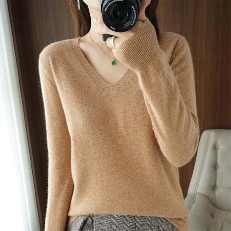 V Neck Jumper Sweaters Women Long Sleeve Loose Knitted Tops Winter Autumn Soft Warm Pull Femme Pullover Women's Thin Sweaters
V Neck Jumper Sweaters Women Long Sleeve Loose Knitted Tops Winter Autumn Soft Warm Pull Femme Pullover Women's Thin Sweaters