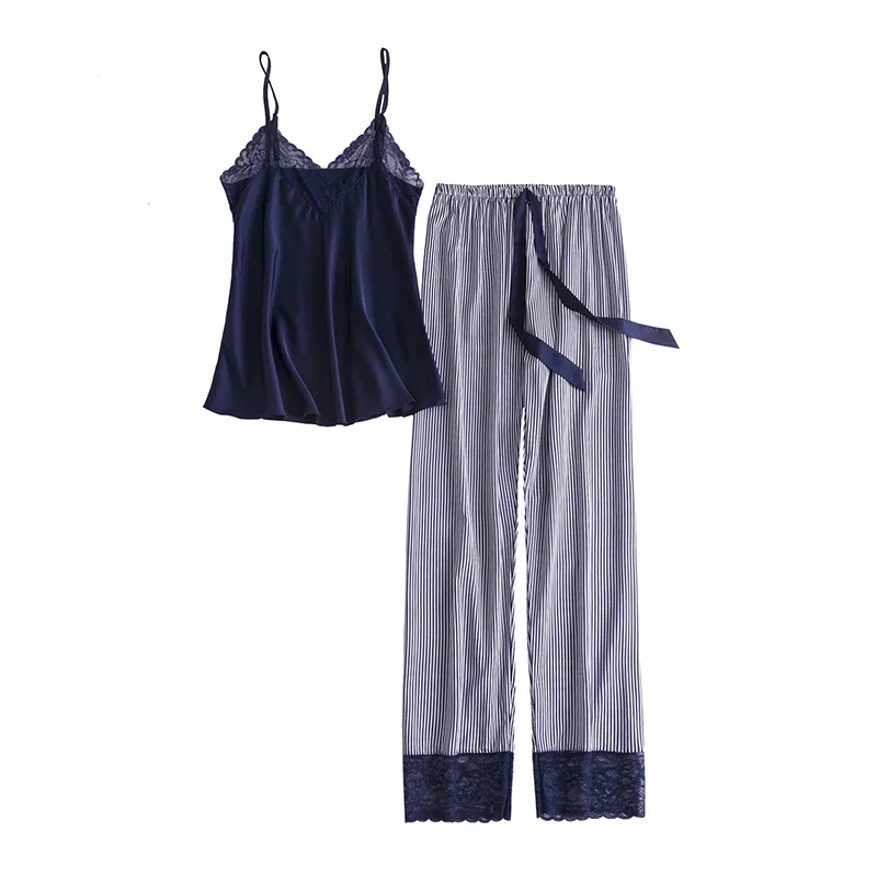 Sexy Lace V-Neck Sleepwear Women Pajamas Set Summer Nightwear Loose Casual Nightwear Sleeveless 2PCS Strap Top&Pants Homewear
Sexy Lace V-Neck Sleepwear Women Pajamas Set Summer Nightwear Loose Casual Nightwear Sleeveless 2PCS Strap Top&Pants Homewear