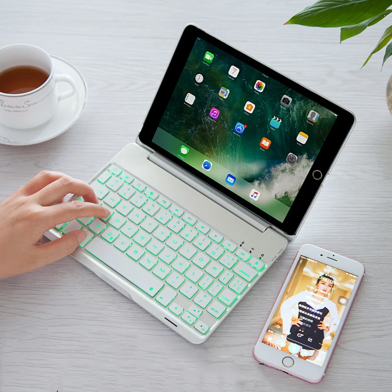 Роскошный чехол с клавиатурой BT для iPad 10 2 дюйма 5 клавиатура 7 алюминиевый корпус
