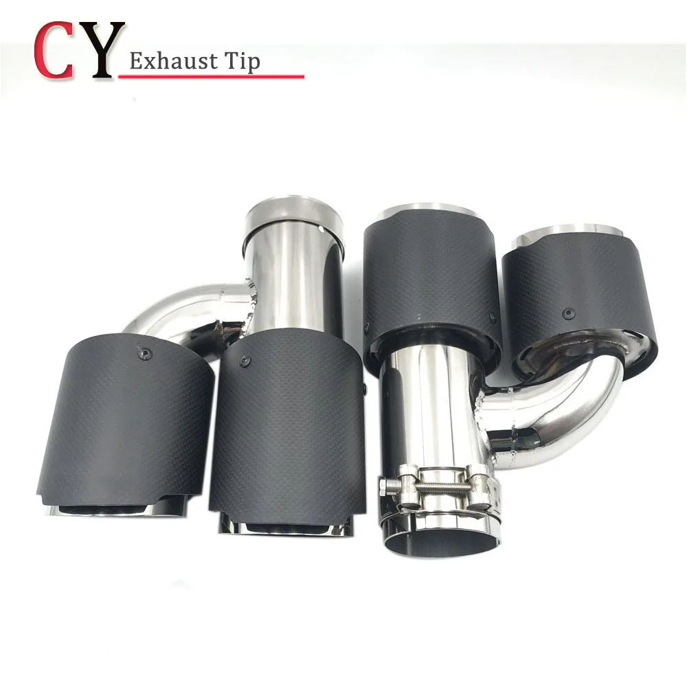

1Pair Car Matte Carbon Fiber Muffler Tip H Style Double Exit Exhaust Pipe Mufflers Nozzle Decoration Universal Stainless Silver