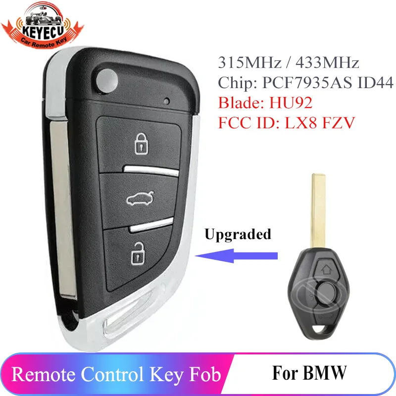KEYECU обновления удаленное брелок 315 МГц/433 МГц PCF7935AS ID44 чип для BMW EWS 1998 2009 HU92 LX8