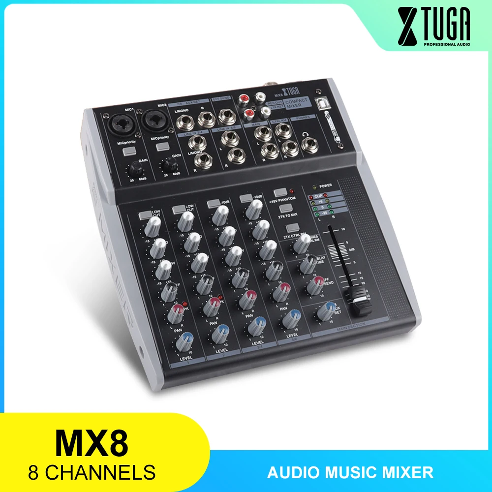 XTUGA MX8 8 канальный 3 полосный EQ аудио музыкальный микшер микшерная консоль с USB XLR