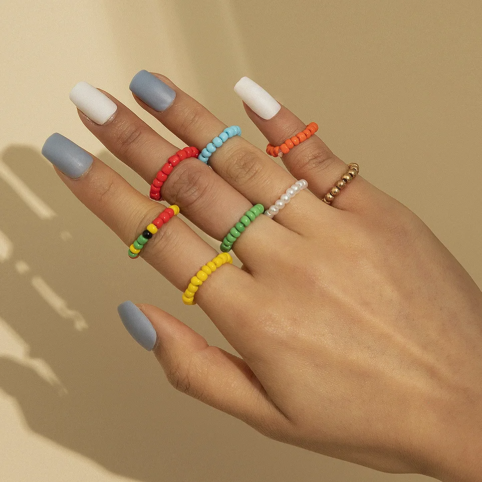 Bohemian mixed color rice Bead Beaded combination ring holiday style color elastic rope ring Jewelry for women
Bohemian mixed color rice Bead Beaded combination ring holiday style color elastic rope ring Jewelry for women