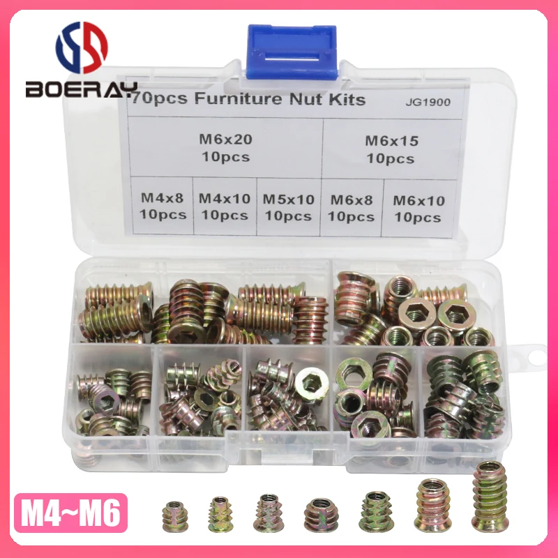 70pcs Zinc Alloy Furniture Wood Hex Socket Drive Threaded Insert Nut Assortment Kits
70pcs Zinc Alloy Furniture Wood Hex Socket Drive Threaded Insert Nut Assortment Kits