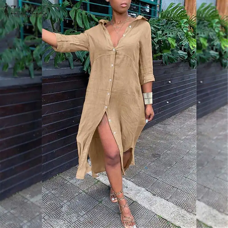 ZANZEA Casual OL Midi Shirt Dress Women Elegant Cotton Vestidos Lady Oversize Holiday Long Sleeve Robe 2021 Autumn Lapel Dresses
ZANZEA Casual OL Midi Shirt Dress Women Elegant Cotton Vestidos Lady Oversize Holiday Long Sleeve Robe 2021 Autumn Lapel Dresses
