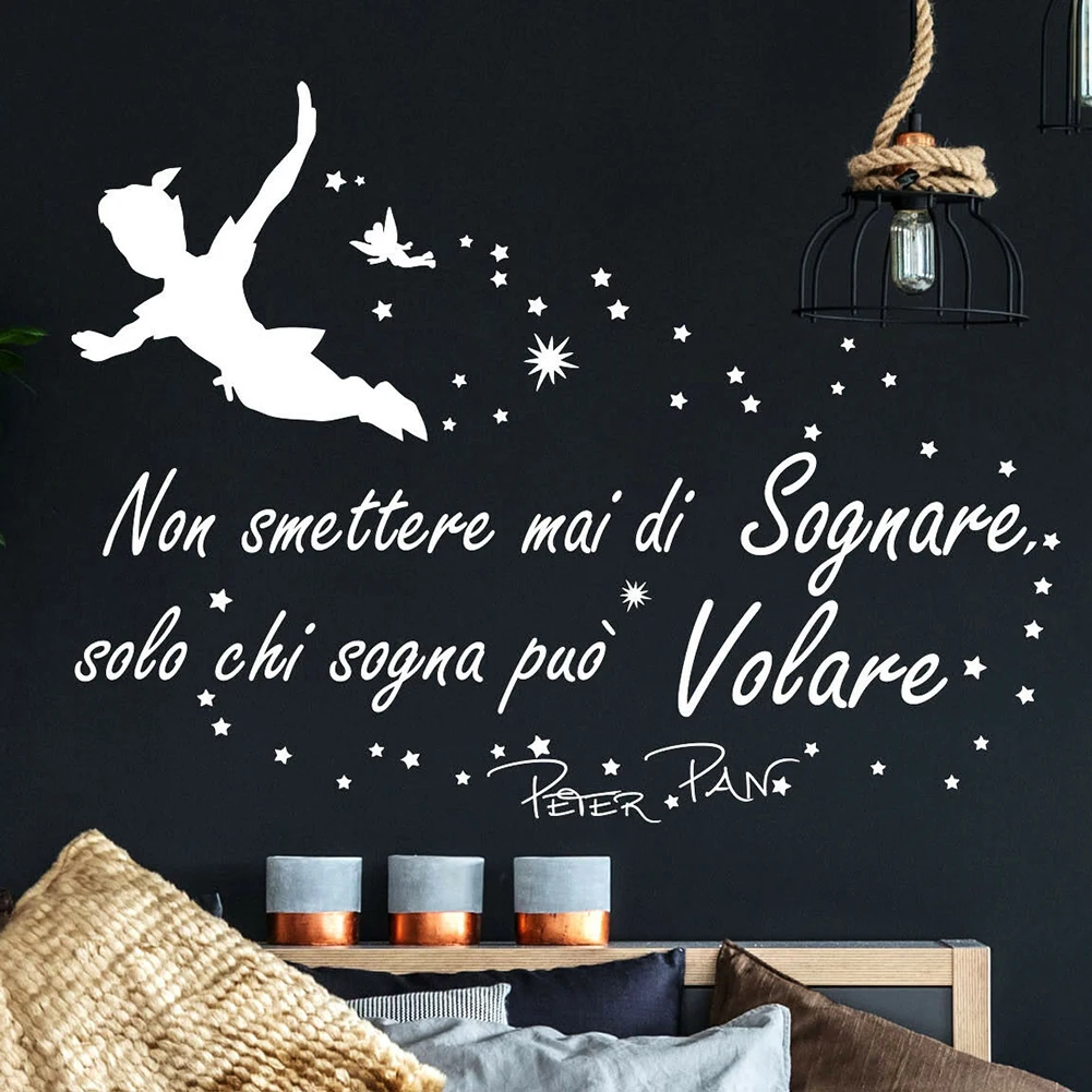 Italian Wall Sticker Quote "Never Stop Dreaming" Peter Pan Kids Nursery Room Decoration Decals
Italian Wall Sticker Quote "Never Stop Dreaming" Peter Pan Kids Nursery Room Decoration Decals