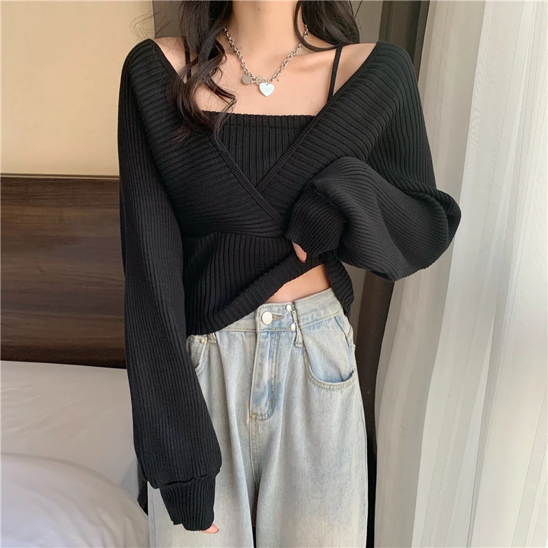 Korean Chic Designer Sweater Knitted Pullover Women Autumn Winter Fashion Knitwear Tops Fake 2 Piece Jumper Pull Femme Cropped
Korean Chic Designer Sweater Knitted Pullover Women Autumn Winter Fashion Knitwear Tops Fake 2 Piece Jumper Pull Femme Cropped